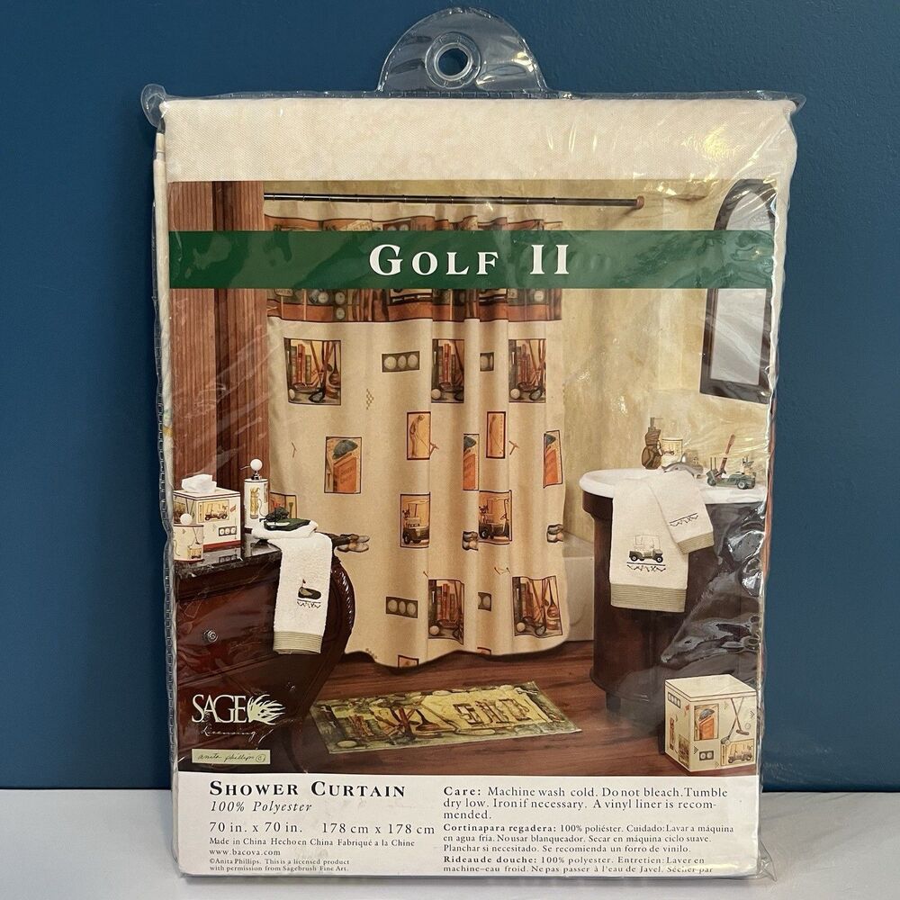 NWT Golf Theme Shower Curtain GOLF ll Fabric Single Panel 70”x70” Bacova